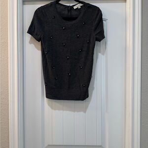 LOFT Charcoal Beaded Short Sleeve Sweater Top